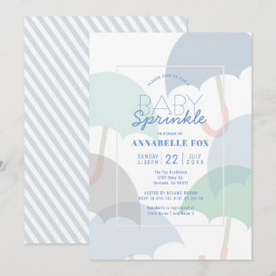 Blue Umbrellas Boy Baby Sprinkle Shower Invitation