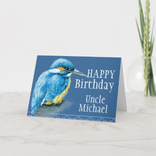 Blue Uncle bird fine art painted birthday card