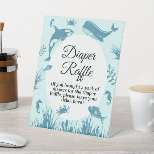Blue Under the Sea Baby Shower Diaper Raffle Sign