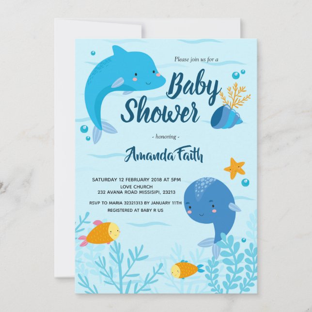 Blue Under the Sea Baby Shower for boy Invitation (Front)