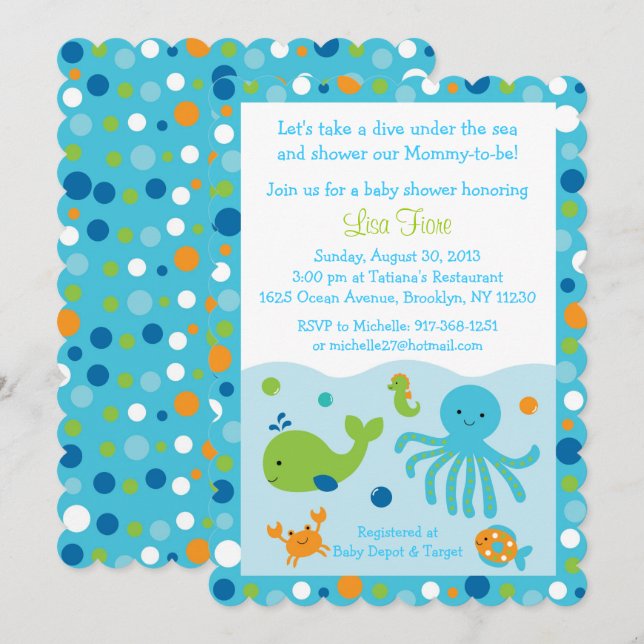 Blue Under the Sea Baby Shower Invitation (Front/Back)