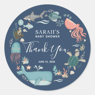 Blue Under the Sea Baby Shower Thank You Classic R Round Sticker