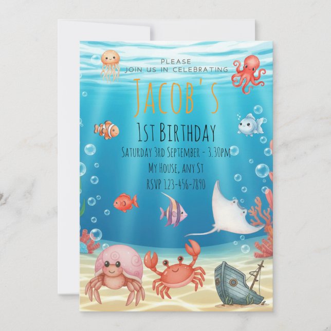 Blue Under the Sea birthday Invitation (Front)