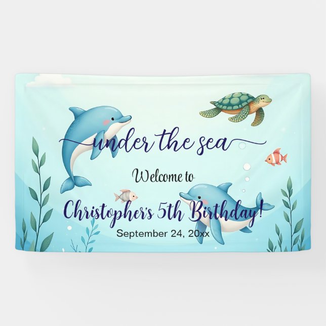 Blue Under the Sea Birthday Party Welcome Banner (Horizontal)