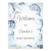 Blue Under the Sea Creatures Boys Baby Shower Sign