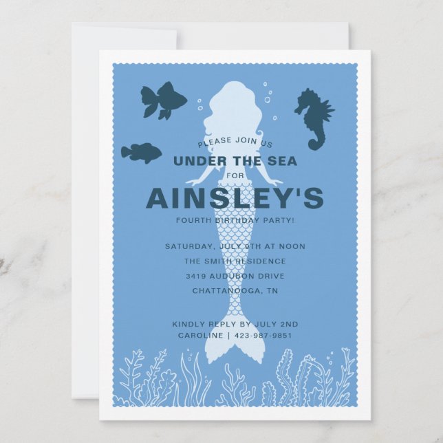 Blue Under the Sea Mermaid Birthday Invitation (Front)