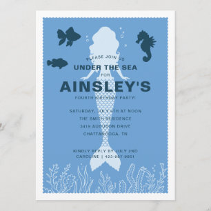 Blue Under the Sea Mermaid Birthday Invitation