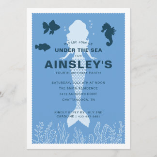 Blue Under the Sea Mermaid Birthday Invitation