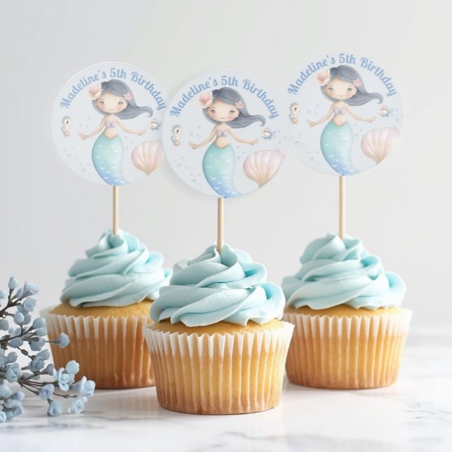 Blue Under the Sea Mermaid Birthday Party Classic Round Sticker (Creator Uploaded)