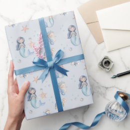 Blue Under the Sea Mermaid Birthday Wrapping Paper
