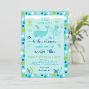 Blue Under The Sea Nautical Whale Baby Shower Invitation