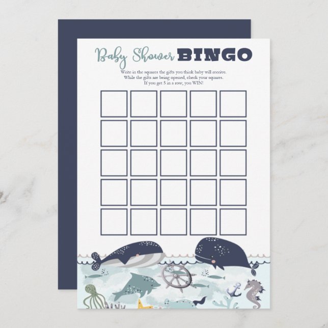 Blue Under the Sea Ocean Theme Baby Shower Bingo Invitation (Front/Back)