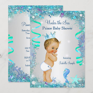 Blue Under The Sea Prince Baby Shower Blonde Baby Invitation