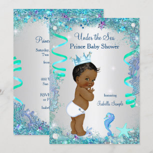Blue Under The Sea Prince Baby Shower Ethnic Invitation