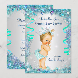 Blue Under The Sea Princess Baby Shower Blonde Invitation