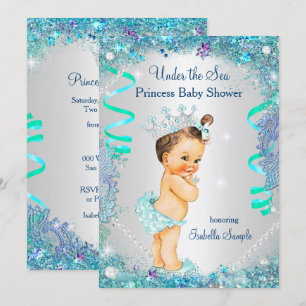 Blue Under The Sea Princess Baby Shower Brunette Invitation