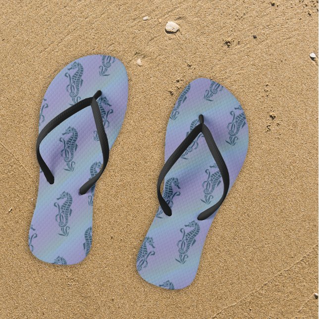 Blue Under the Sea Seahorses Flip Flops (Creator Uploaded)