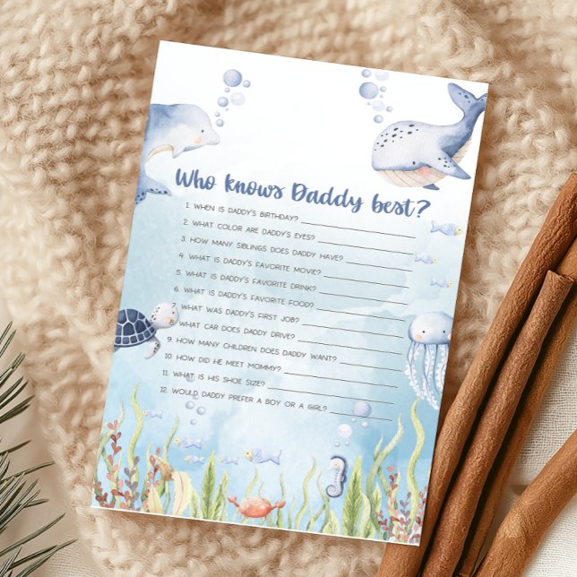 Blue Under the Sea Shower Who Knows Daddy Game (Under the Sea Baby Shower Game)