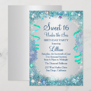 Blue Under The Sea Sweet 16 Invitation