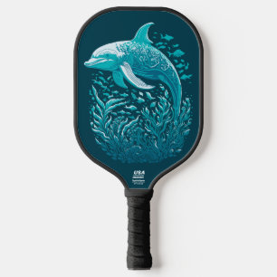 Blue Underwater Dolphin Art Pickleball Paddle