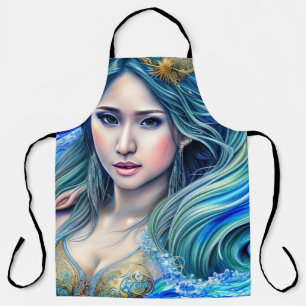 Blue Underwater Fantasy Goddess Abstract Art Apron
