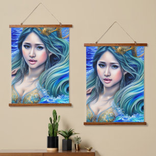 Blue Underwater Fantasy Goddess Abstract Art Hanging Tapestry