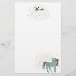 Blue Unicorn and Stars Stationery