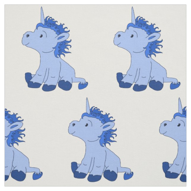Blue Unicorn Drawing Pattern Kids Fabric (Swatch)