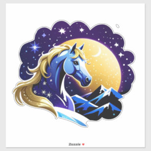 Blue Unicorn Head Portrait in Starry Night Space