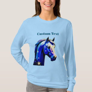 Blue Unicorn Head Portrait in Starry Night Space T-Shirt