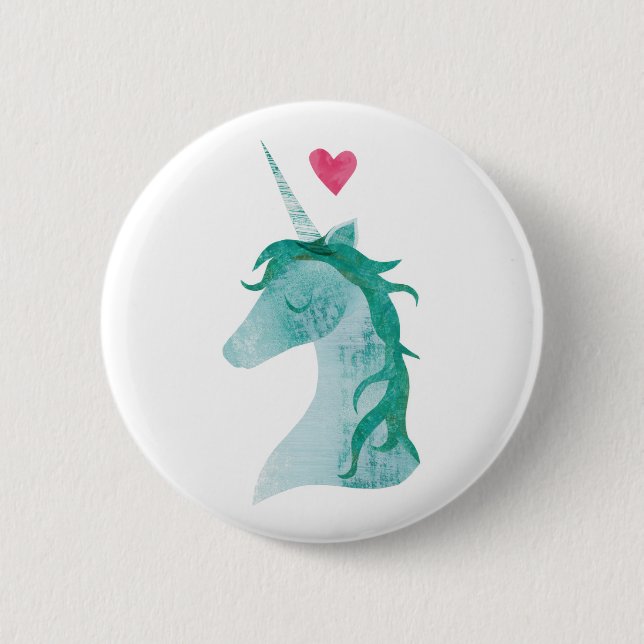 Blue Unicorn Magic with Heart 6 Cm Round Badge (Front)