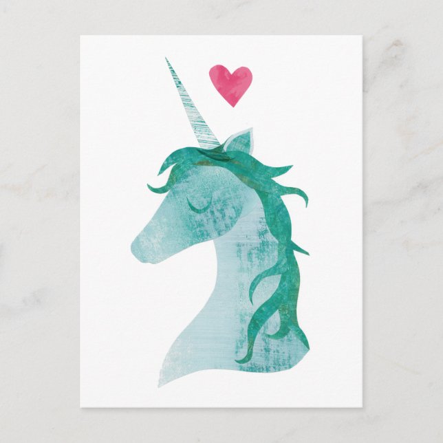 Blue Unicorn Magic with Heart Postcard (Front)