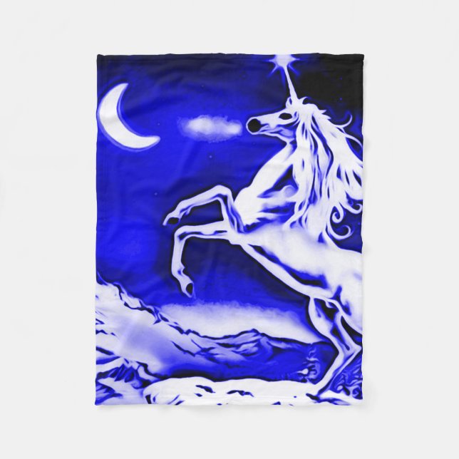 Blue Unicorn Night Airbrush Art Fleece Blanket (Front)