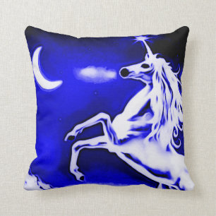 Blue Unicorn Night Airbrush Art Throw Pillow
