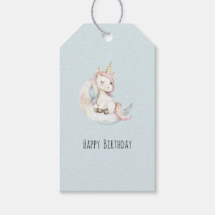 Blue Unicorn on Cloud Birthday Gift Tags