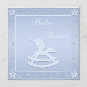 Blue Unicorn Rocking Horse Baby Boy Shower Invitation