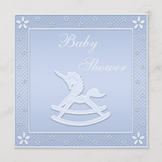 Blue Unicorn Rocking Horse Baby Boy Shower Invitation