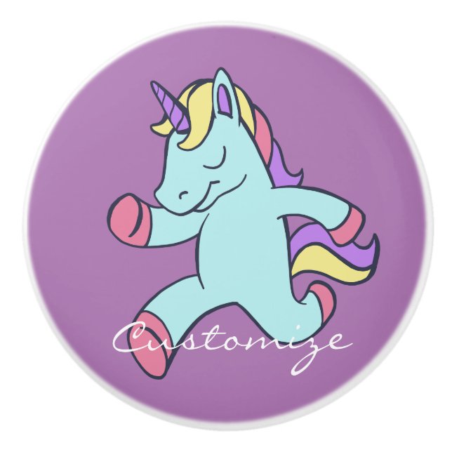 Blue Unicorn Running Thunder_Cove Ceramic Knob (Front)