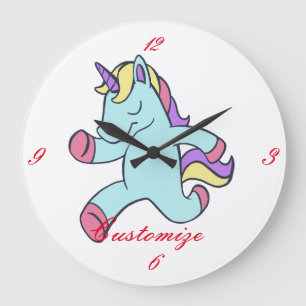Blue Unicorn Running Thunder_Cove Large Clock