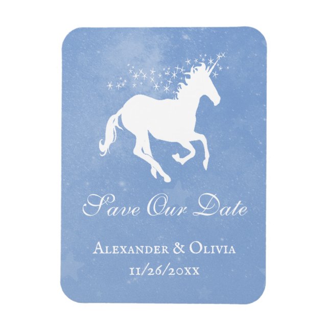 Blue Unicorn Save The Date Magnet (Vertical)