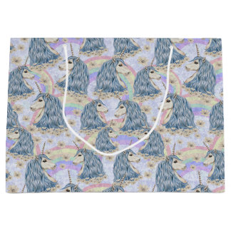 Blue Unicorns With Rainbows Large Gift Bag