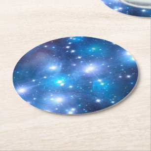 Blue Universe Stars + your ideas Round Paper Coaster