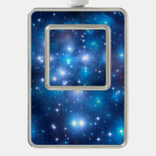 Blue Universe Stars + your ideas Silver Plated Framed Ornament