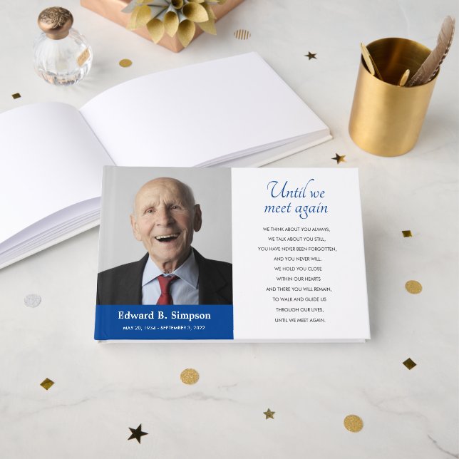 Blue Until We Meet Again Memorial Photo Guest Book (Front Open)