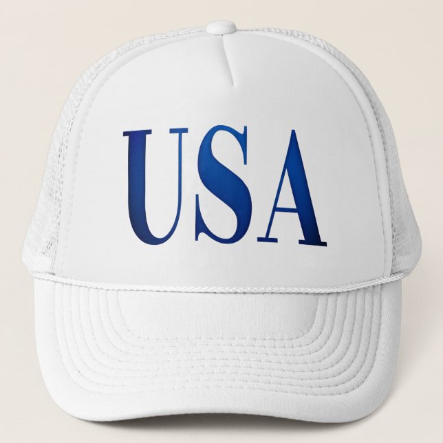 Blue USA Letter Print American Pride Trucker Hat (Front)