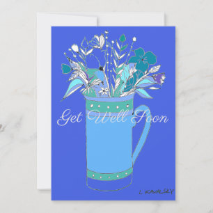 Blue V2 Colourful Get Well Flowers In A Mug Card