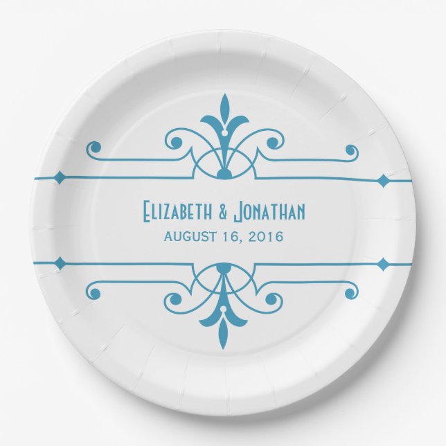 Blue v2 Fancy Ornamental Paper Plates (Front)