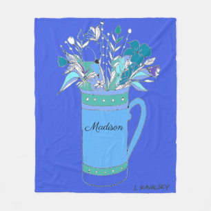 Blue V2 Orange Colorful Flowers In Mug womens Fleece Blanket