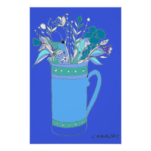 Blue V2 Original Colourful Flowers In A Mug Poster