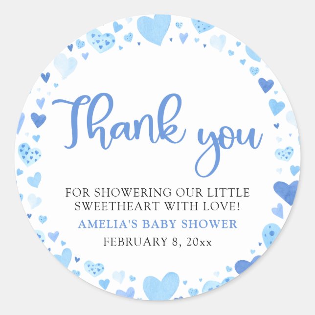 Blue Valentine Boy Little Sweetheart Baby Shower Classic Round Sticker (Front)